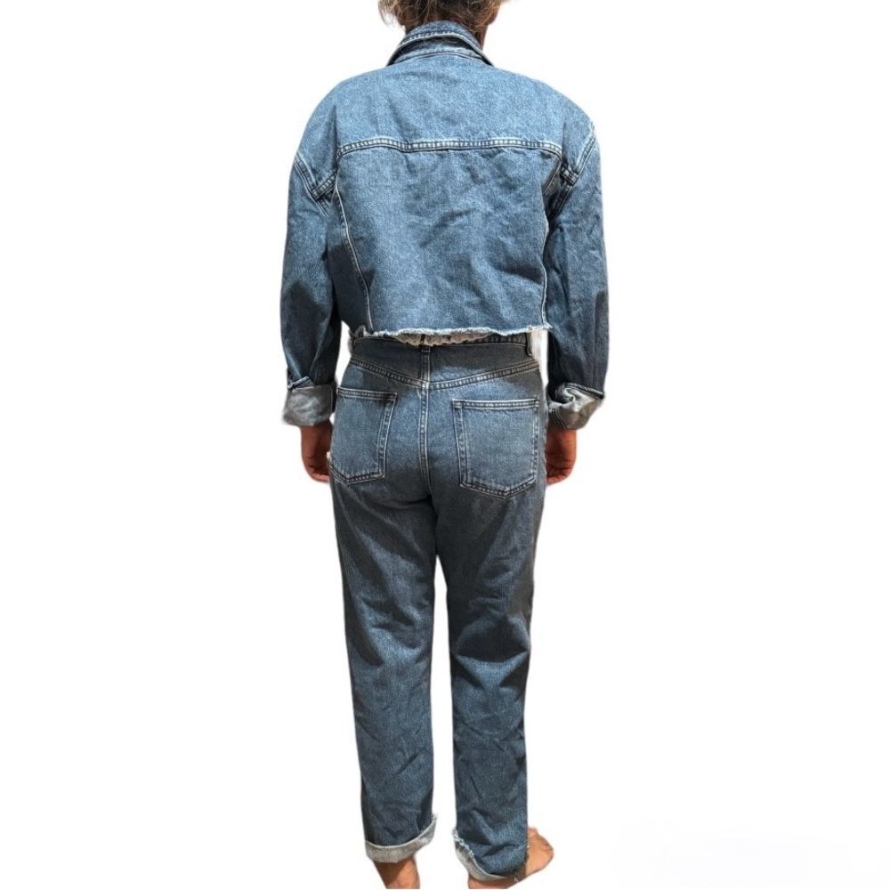 ASOS Denim Matching Set Cropped Jacket + High Rise Jeans Y2K - Picture 3 of 3